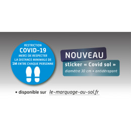 Sticker "Covid-19" merci de respecter la distance minimale d'un mètre entre chaque personne. Antidérapant - 30cm*30cm lot de 10