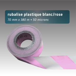 Rubalise plastique recyclée 70mm*380m - blanc/rose